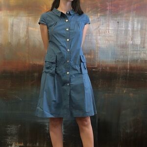 JUF Eng Retro Teal Shirt Dress with pockets